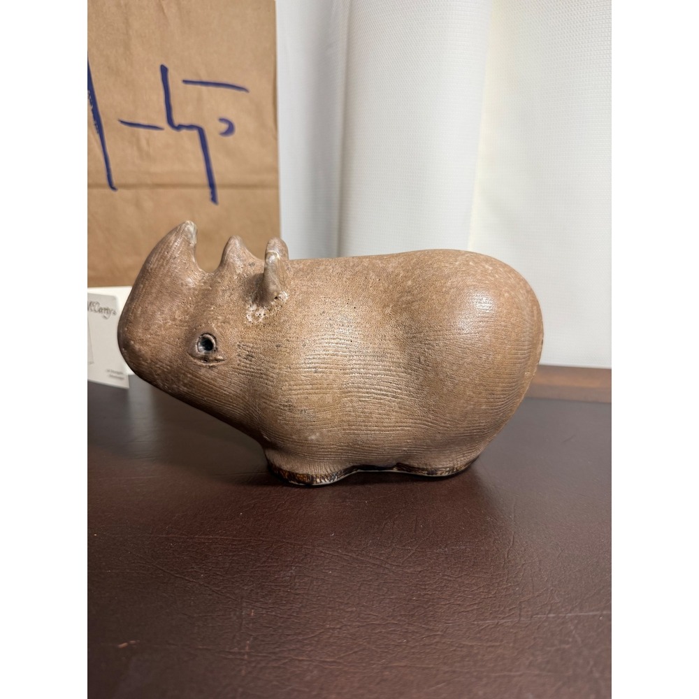 McCarty Pottery Rhinoceros Figurine Nutmeg Mississippi Art Pottery Rare HTF 9in